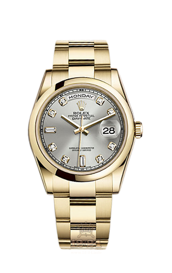 Rolex Day-Date Watch 118208-0096 36 mm Yellow gold Case Silver Dial